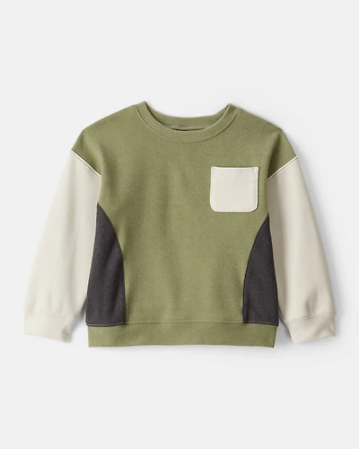 Toddler Boy Colourblock Long-Sleeve Pullover Sweatshirt - Green