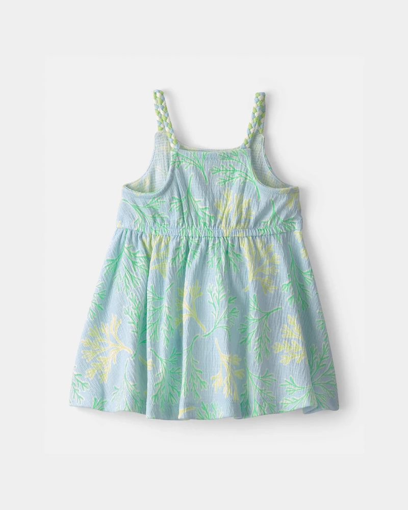 Baby Girl Palm Leaves Ruffle Dress - Blue