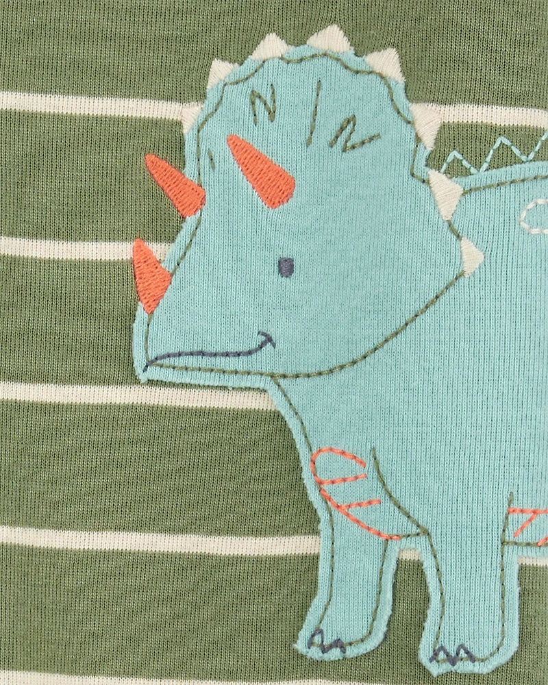 Baby Boy Dinosaur Striped Snug Fit Cotton Footie 1-Piece Pyjamas - Green