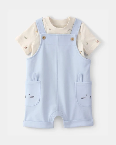 Baby Boy 2-Piece Easter Bunny Shortall Set - Blue/Cream