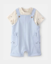 Baby Boy 2-Piece Easter Bunny Shortall Set - Blue/Cream