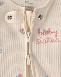 Baby Girl Sister' Cotton 2-Way Zip Sleeper - Ivory