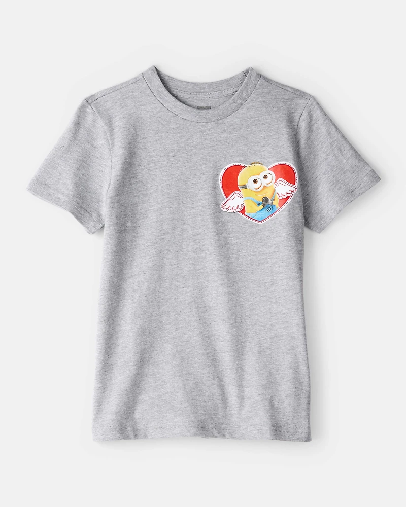 Boys Valentine's Day Minions Short-Sleeve Graphic Tee - Grey