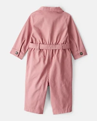 Baby Girl Cotton Long-Sleeve Jumpsuit - Pink