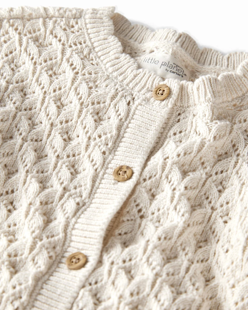 Toddler Girl Organic Cotton Pointelle Sweater Knit Cardigan