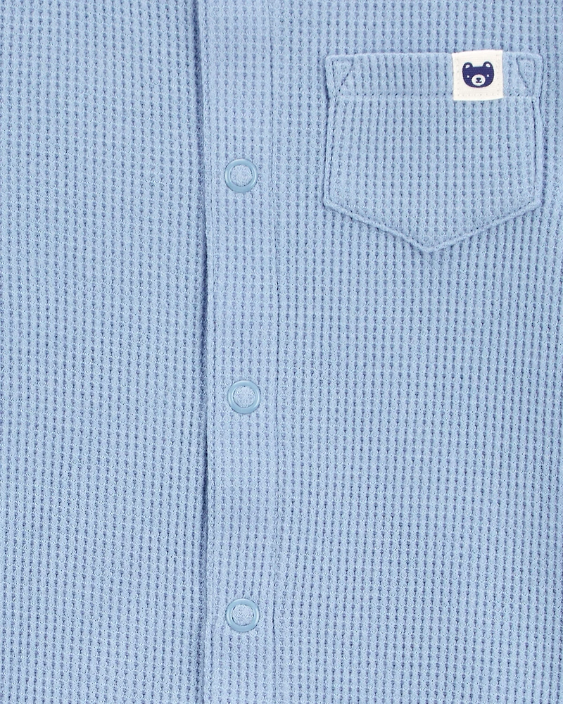 Baby Boy Waffle Knit Short-Sleeve Romper - Blue