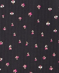 Girls Floral Ribbed Top - Grey