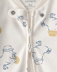 Baby Duck 2-Way Zip 100% Cotton Sleeper - Cream