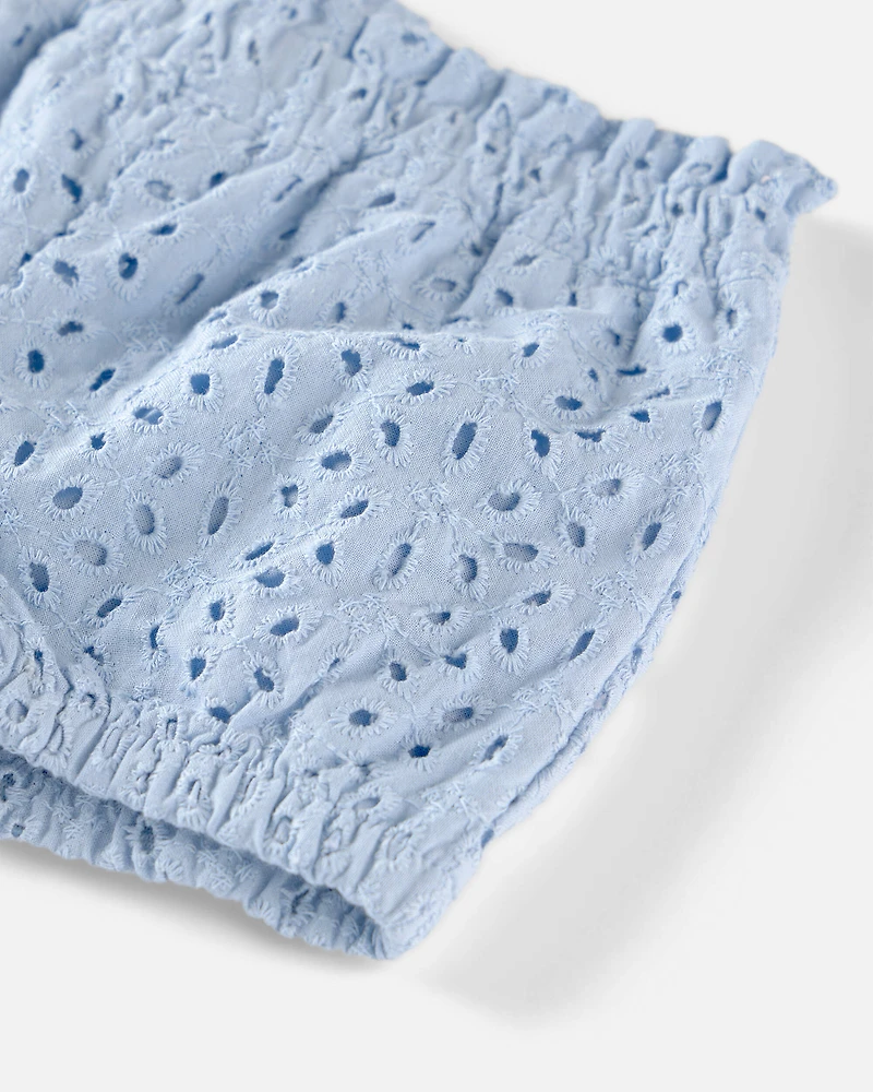 Baby Girl 3-Piece Organic Cotton Outfit Set Blue Eyelet