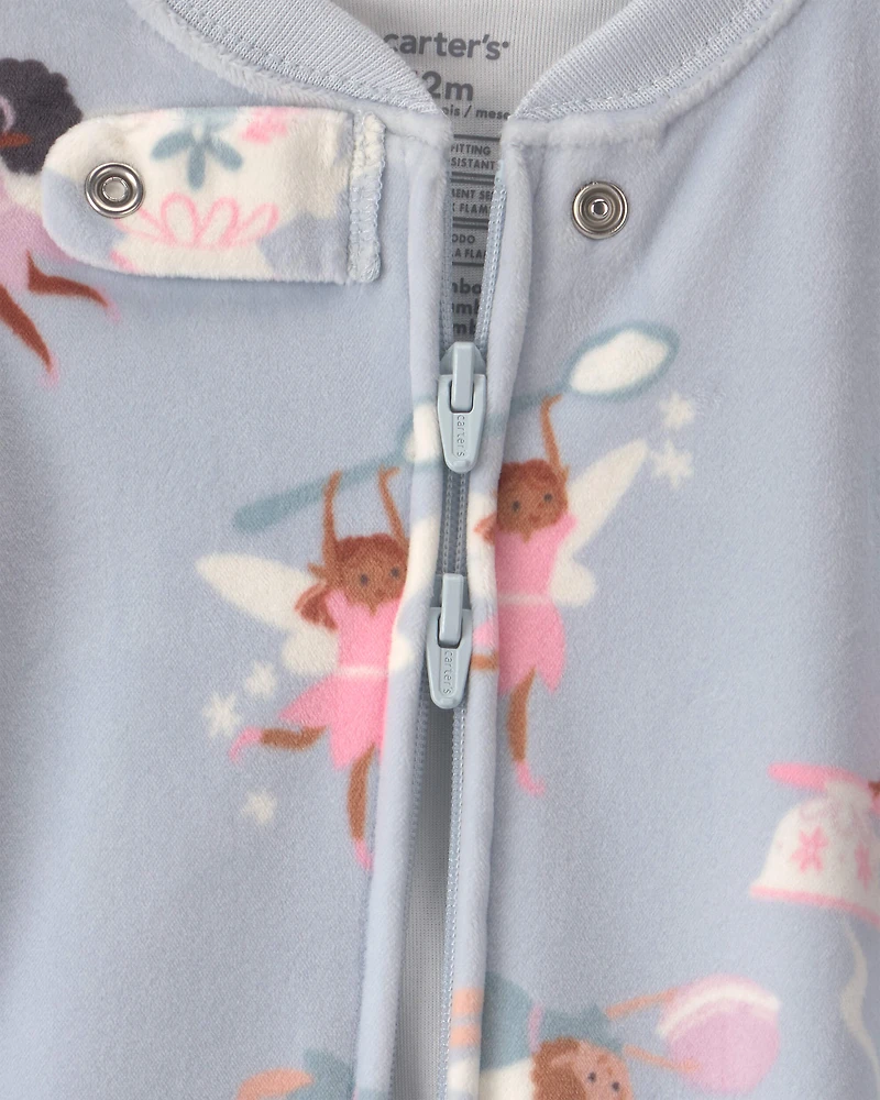 Baby Girl 1-Piece Fairies 2-Way Zip DreamPlush Snug Fit Footed Pyjama - Blue