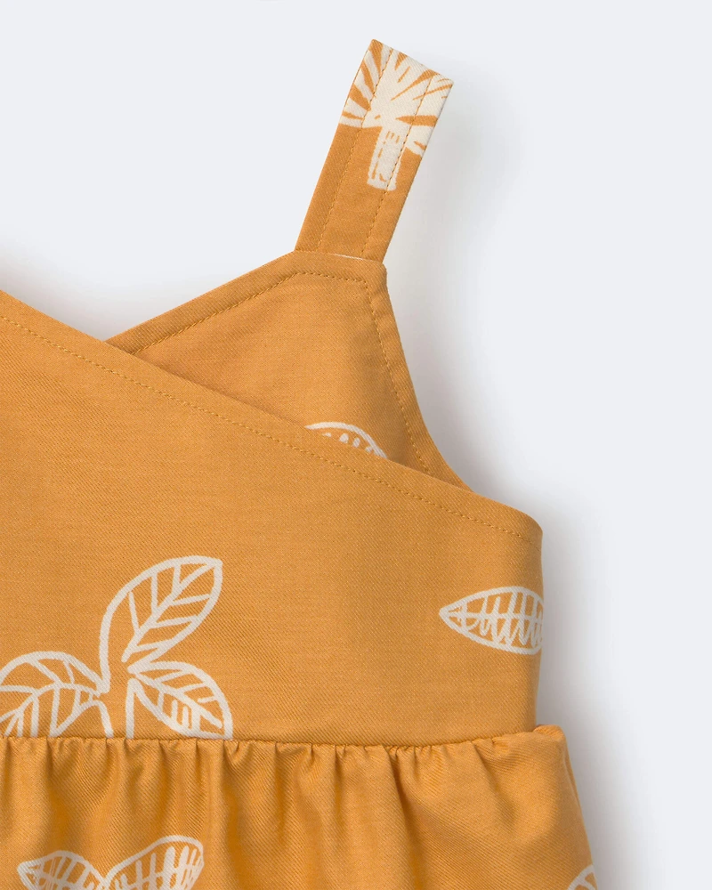 Toddler Girl Peplum Tank Top Plant Print - Mustard Yellow
