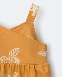 Toddler Girl Peplum Tank Top Plant Print - Mustard Yellow