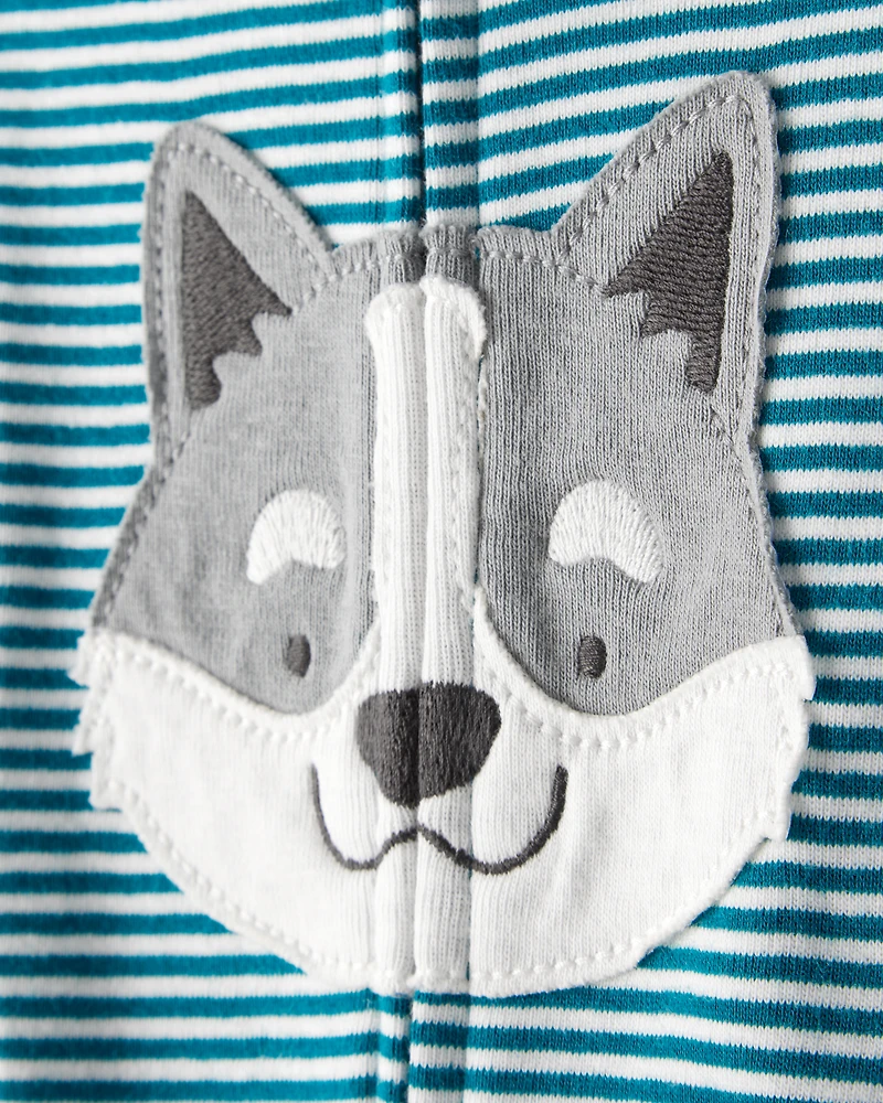 Baby Boy Dog Striped 100% Cotton Snug Fit 2-Way Zip Footie 1-Piece Pajamas - Blue