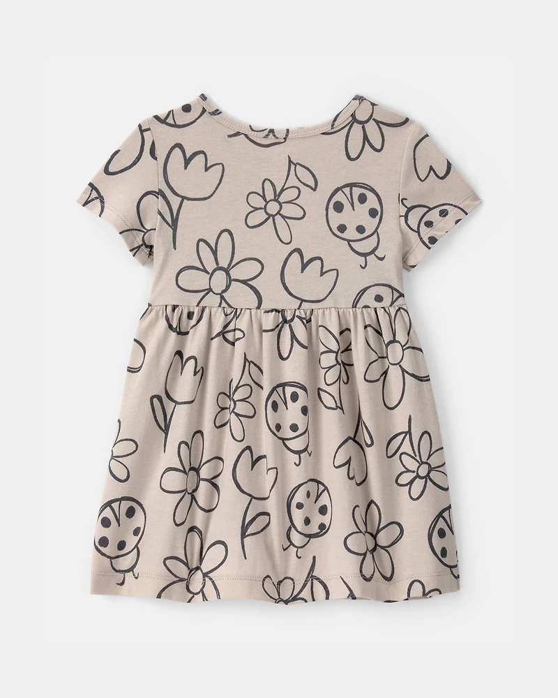 Baby Girl Floral Ladybug Short-Sleeve Dress - Brown