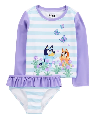 Toddler Girl Bluey™ 2-Piece Rashguard Swimsuit Set - Blue/Purple