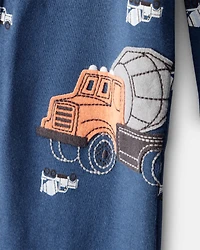 Baby Boy Construction Print 100% Cotton Long-Sleeve 2-Way Zip 1-Piece Pyjamas - Blue