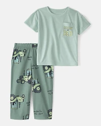 Toddler Boy Tractor Loose Fit 2-Piece Pajama Set - Green