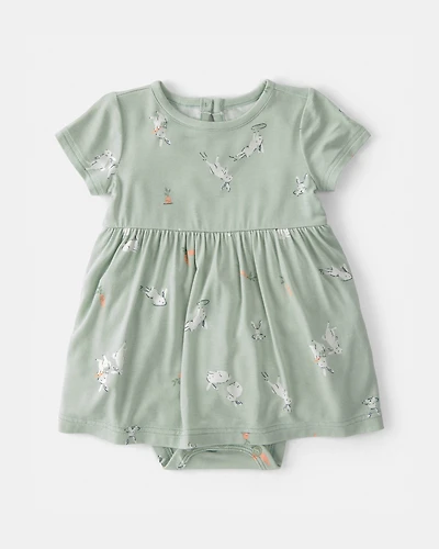Baby Girl Bunny Short-Sleeve Bodysuit Dress - Green