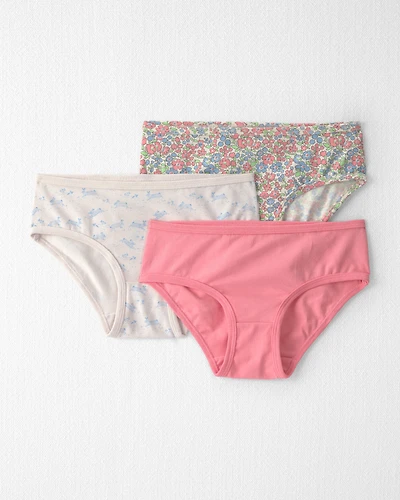Girls 3-Pack Organic Cotton Hipster Underwear Floral