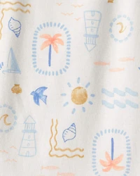 Baby Girl 3-Pack Beach Flutter-Sleeve Multipack Bodysuits - Orange/Blue/Ivory