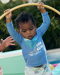 Baby Boy 2-Piece Beach Tropical Long-Sleeve Rashguard Trunk Set - Blue