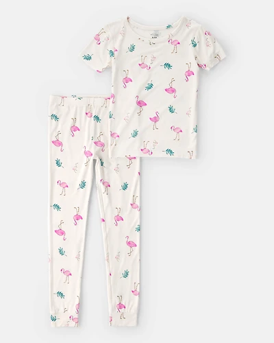 Girls Flamingo PurelySoft Short-Sleeve Snug Fit 2-Piece Pyjama Set - Ivory