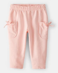 Baby Girl Bow Pocket French Terry Pants - Coral
