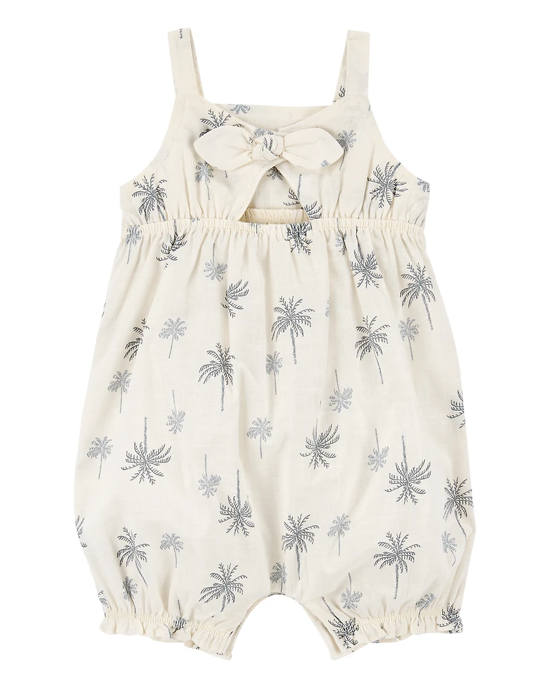 Baby Girl Palm Tree Cotton Romper - Ivory