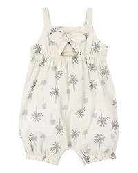 Baby Girl Palm Tree Cotton Romper - Ivory