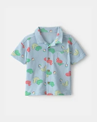 Toddler Boy Pool Floatie Short-Sleeve Button-Down Shirt - Blue