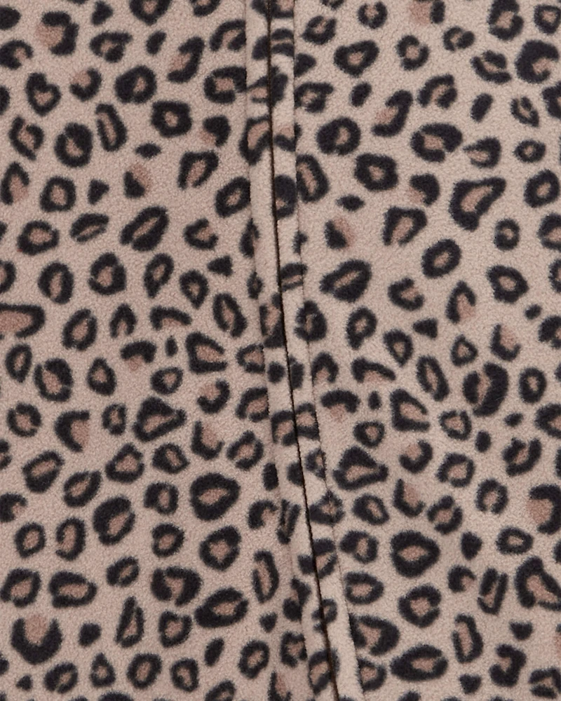Baby Girl Leopard Print Loose Fit Long-Sleeve 2-Way Zip Sleeper - Brown
