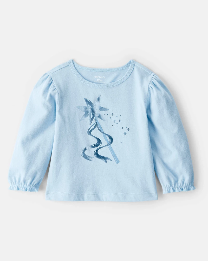 Baby Girl Metallic Princess Wand Long-Sleeve Graphic Tee - Blue