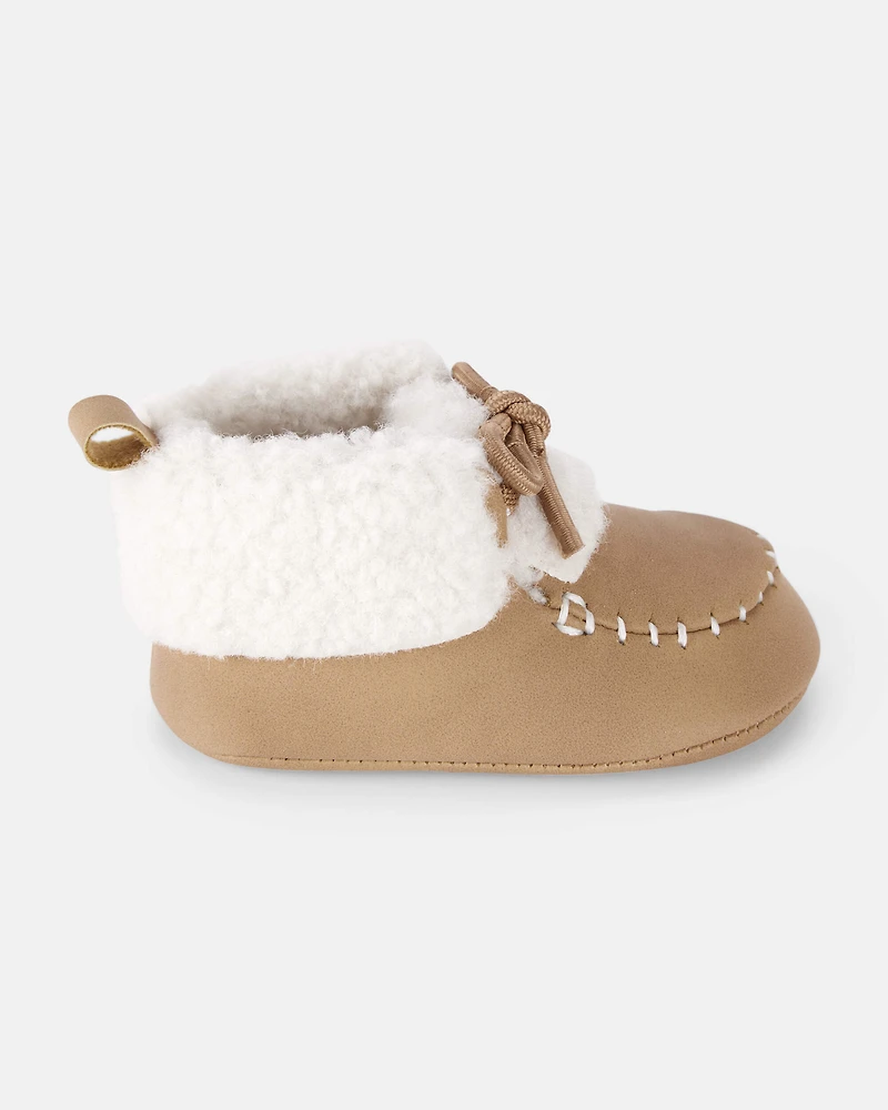 Baby Boy Sherpa Moccasin Boots - Brown/White