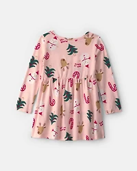Toddler Girl Christmas Long-Sleeve Dress - Pink