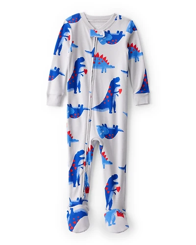 Baby Boy Dinosaur 100% Cotton Snug Fit 2-Way Zip Footie 1-Piece Pyjamas - Grey