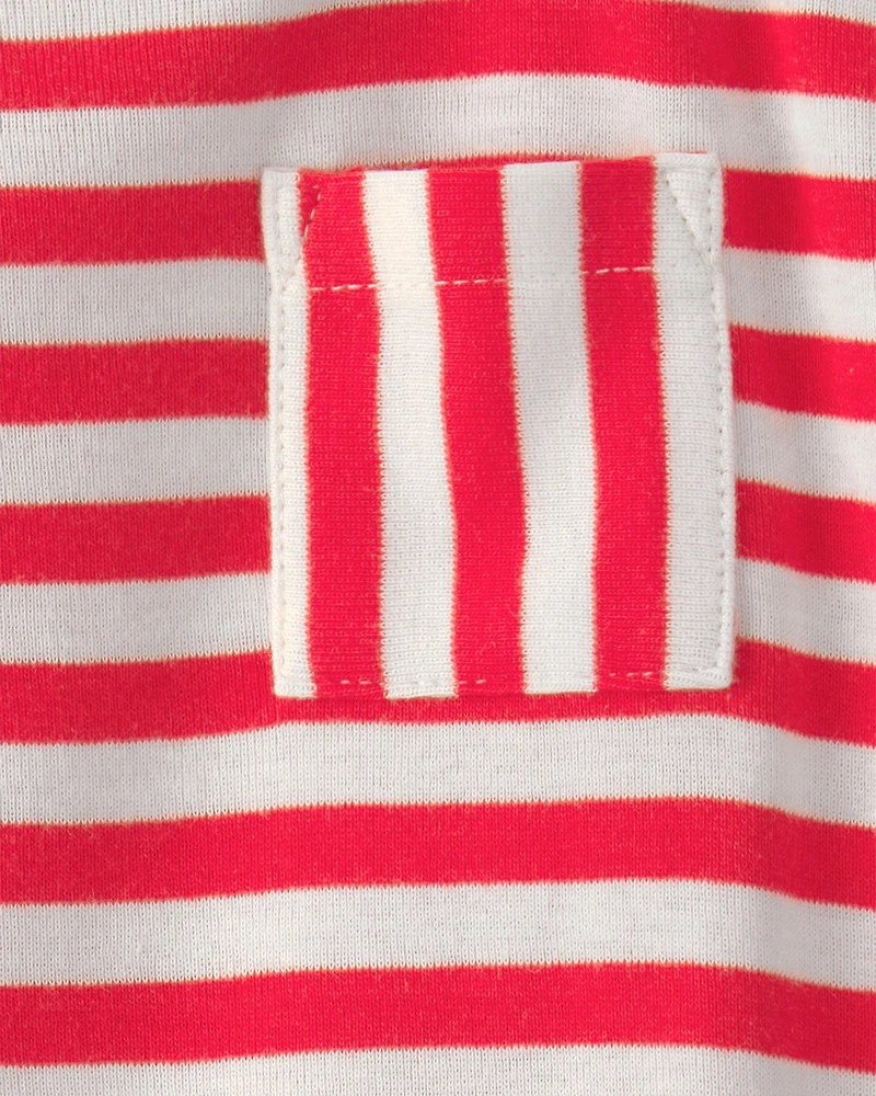 Baby Stripe Short-Sleeve Romper - Red/White