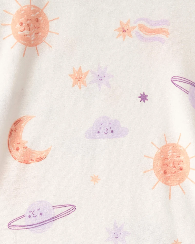 Toddler Girl Space Constellation Tie-Dye 100% Cotton Snug Fit 4-Piece Pyjama Set - Purple