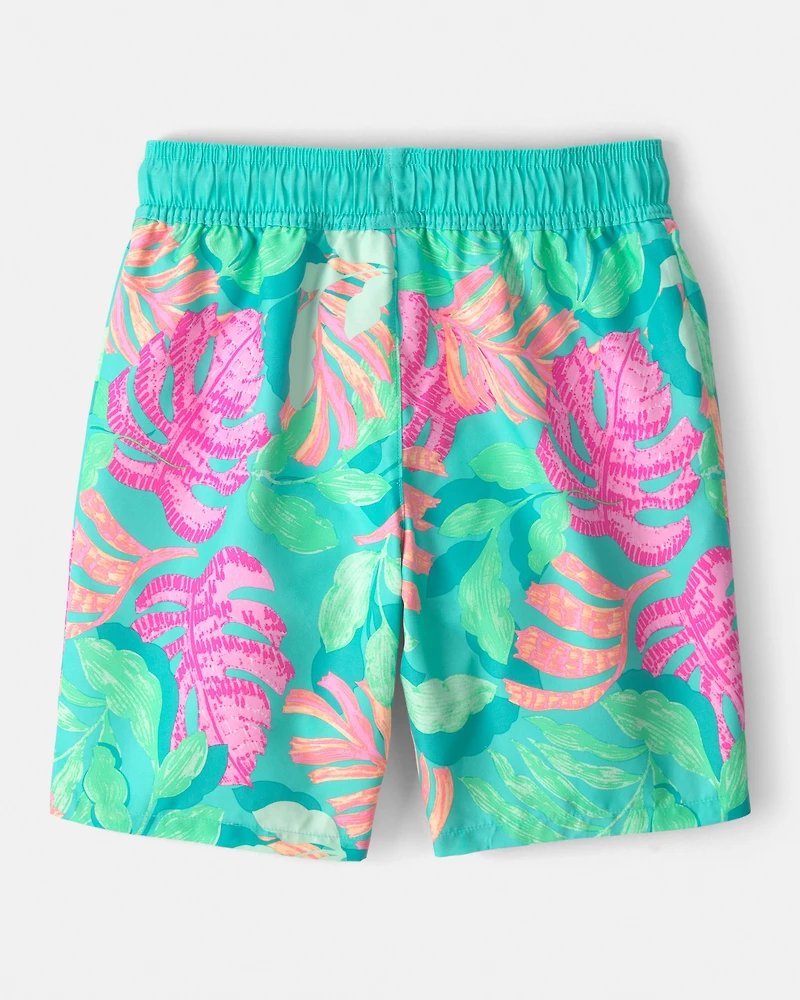 Boys 2-Piece Long-Sleeve Rashguard & Tropical Swim Trunks Set - Orange/Green
