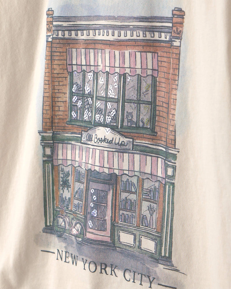 Girls 'New York City' Graphic Tee - Cream