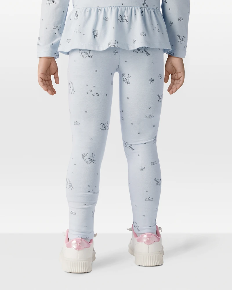 Toddler Girl Printed Cotton Pull-On Stretch Leggings - Blue