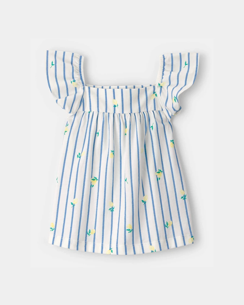 Toddler Girl Flutter-Sleeve Lemon Striped Top - Blue/White