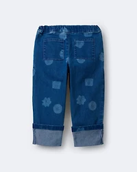 Toddler Girl Character Print Cuffed Pleat Pant Denim - Blue