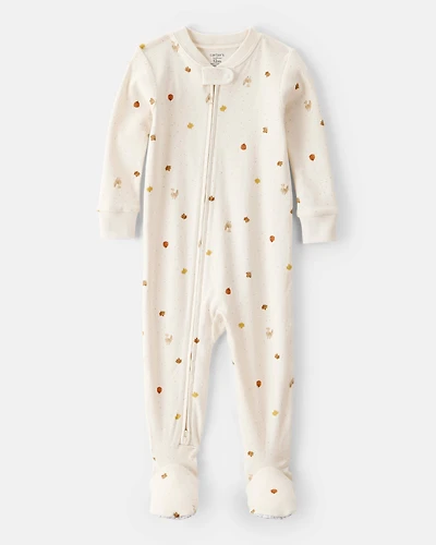 Baby Thanksgiving Print 100% Cotton Long-Sleeve 2-Way Zip Footed 1-Piece Pyjamas - White