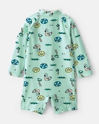 Baby Boy Vacation Long-Sleeve 1-Piece Rashguard Swimsuit - Green