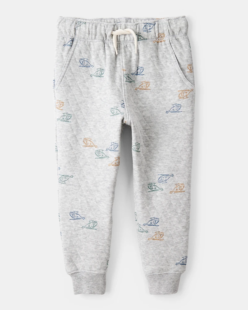 Toddler Boy 2-Piece Helicopter Quilted Hoodie & Pant Set - Grey