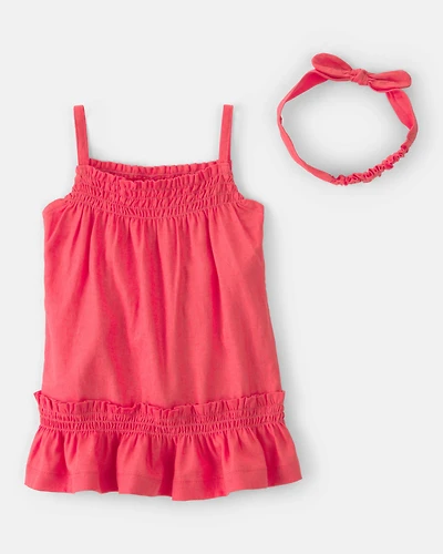 Baby Girl 2-Piece Solid Linen Sleeveless Dress Set - Pink/Red