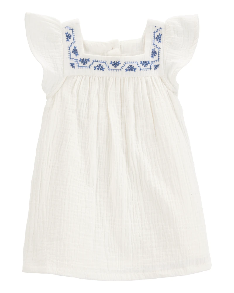 Baby Solid Flutter-Sleeve Dress - White