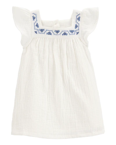 Baby Solid Flutter-Sleeve Dress - White