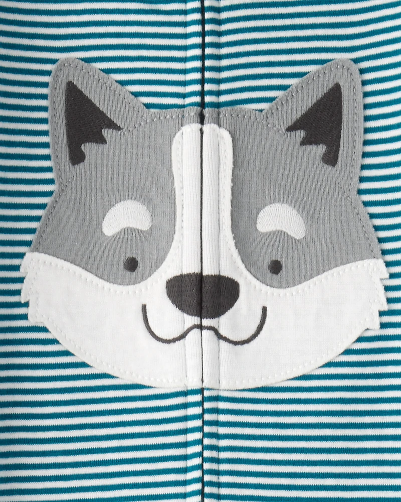 Toddler Boy Dog Striped 100% Cotton Snug Fit Footie 1-Piece Pyjamas - Blue