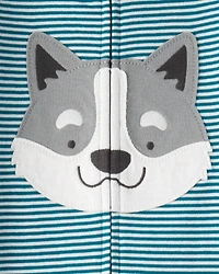 Toddler Boy Dog Striped 100% Cotton Snug Fit Footie 1-Piece Pyjamas - Blue